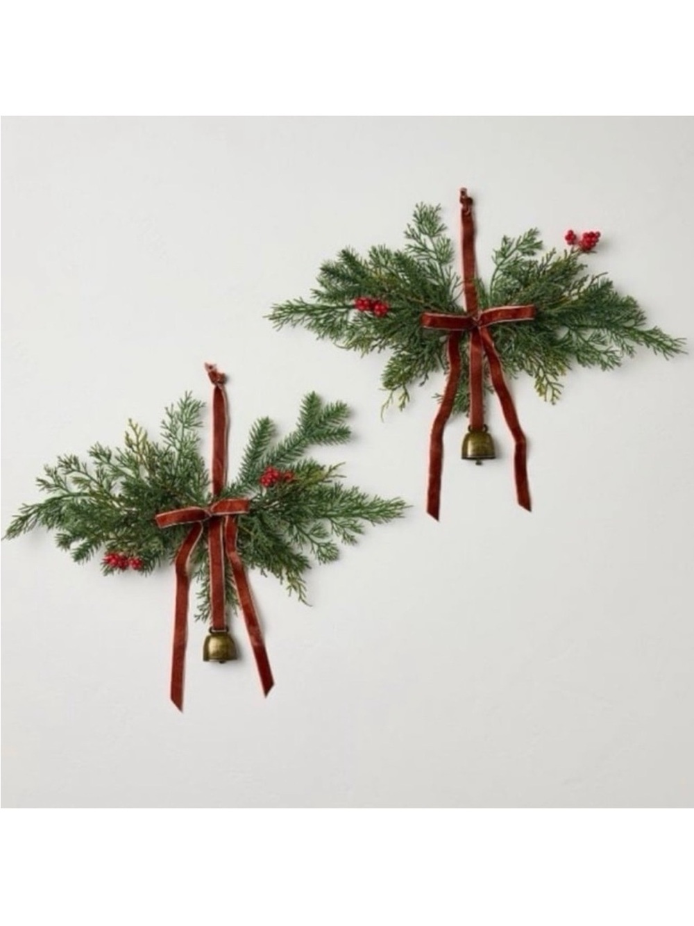 2 Pk 13" Cypress & Red Berry with Red Ribbon Mini Artificial Swag- Hearth & Hand